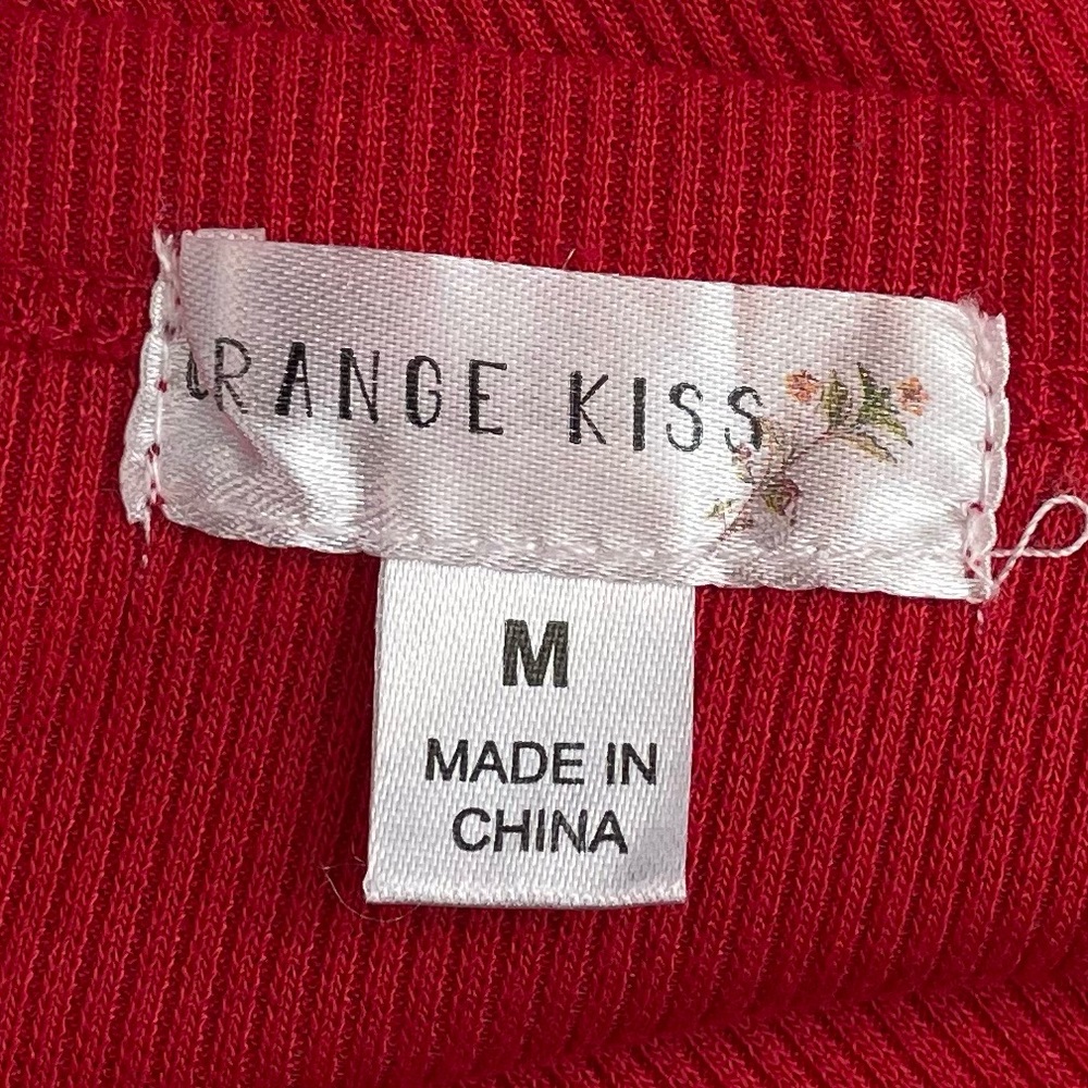 ORANGE KISS • Red/Silver Y2K Rhinestone Butterfly Ribbed Short Sleeve Tee, M - Picture 11 of 13